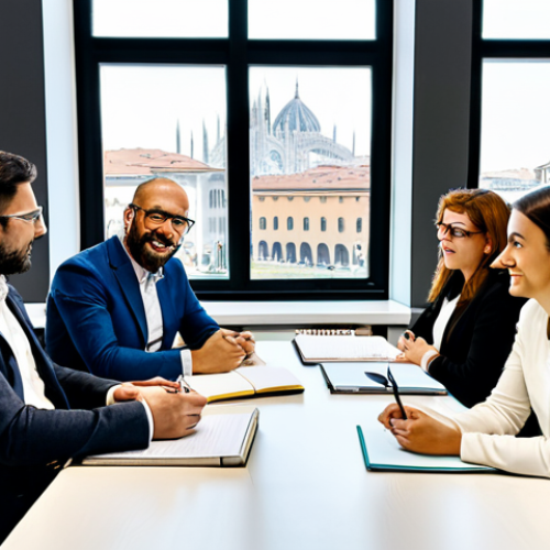 Home 8 서비스 디자인 방법론에서의 혁신 사례 - "Active Listening"**
"A vibrant, modern co-working space in Milan, Italy. A diverse group of profes...